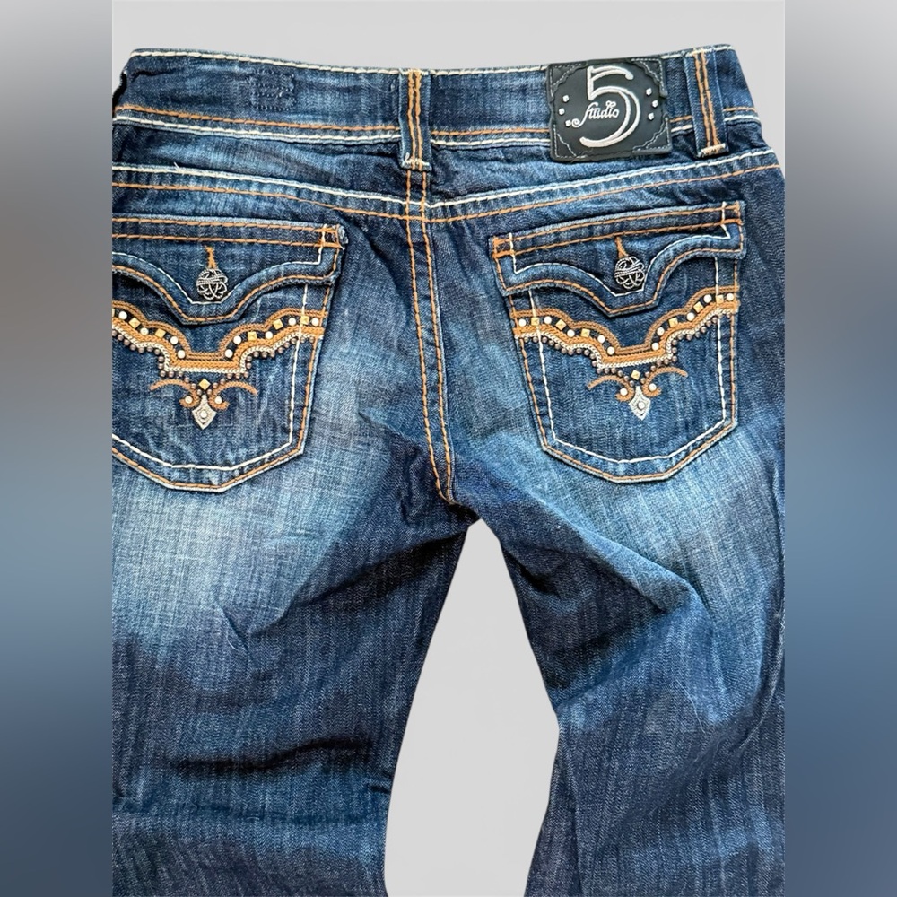 Studio 5 Dark Wash Bootcut Jeans Double Stitching & Embroidered Pockets 28/33